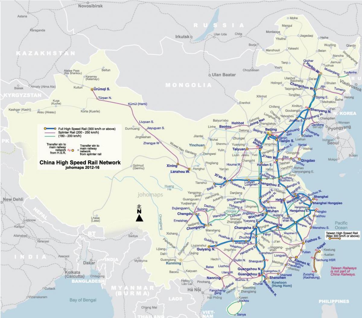 visoke hitrosti železniški Kitajska zemljevid