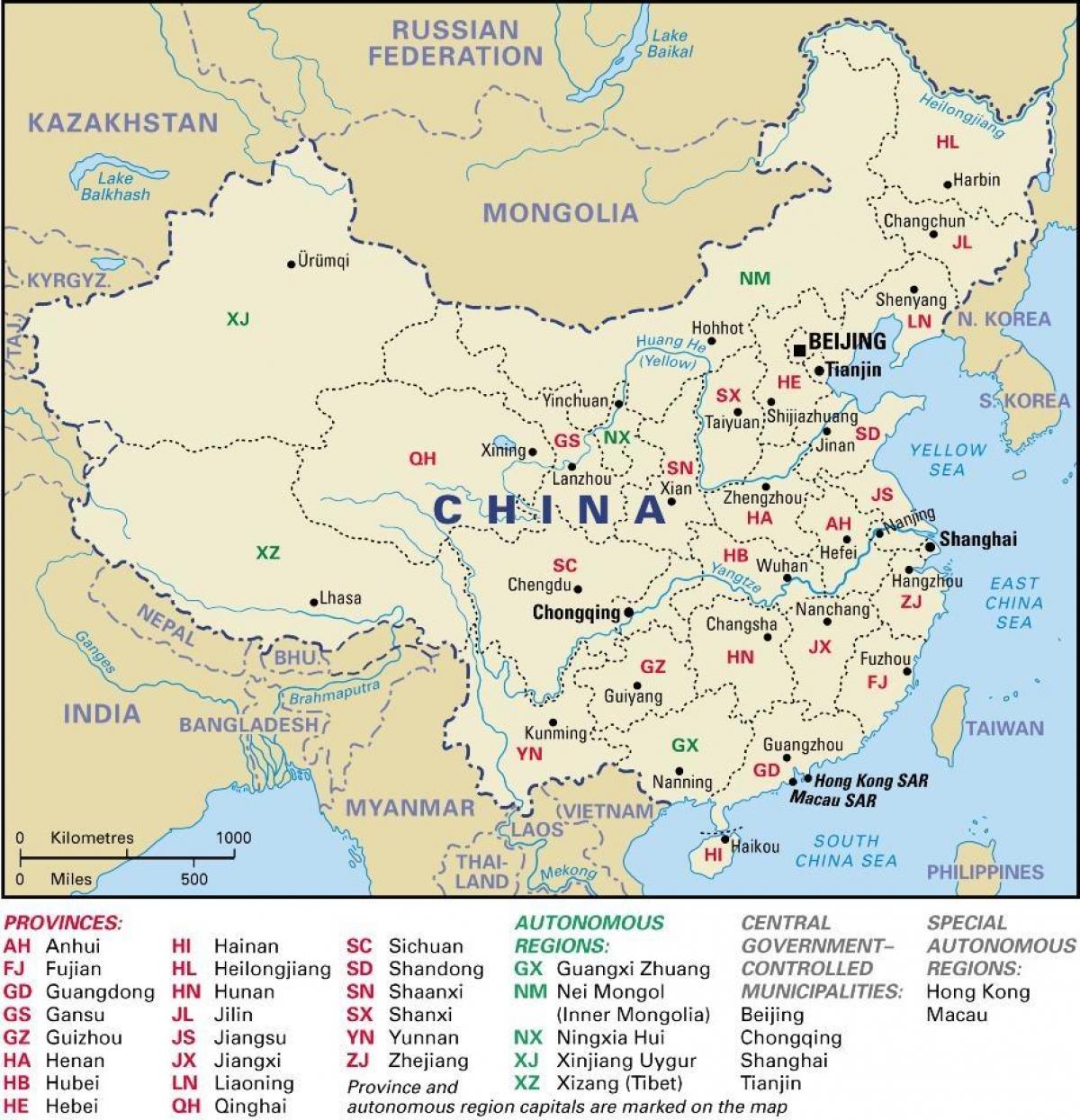 provincah Kitajske zemljevid