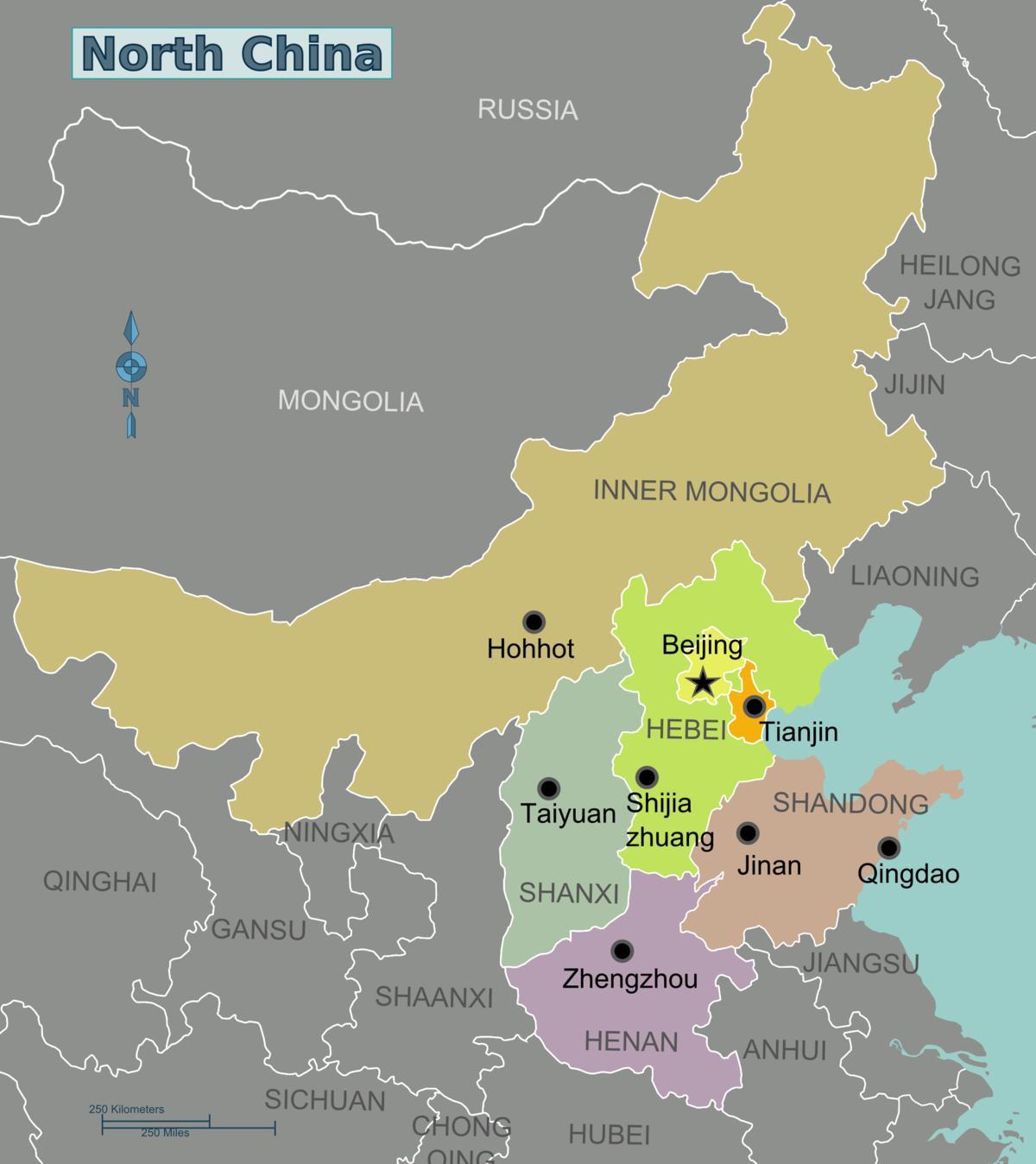 zemljevid severne Kitajske