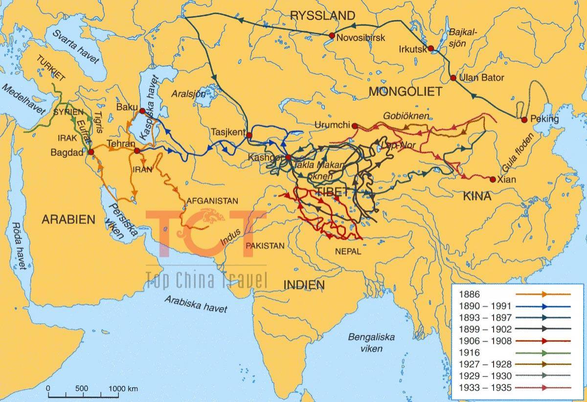 zemljevid svileni cesti v starodavni Kitajski